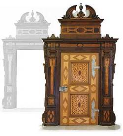 Restauriertes Renaissance-Ritterportal aus Schloss Höchstädt an der Donau mit Intarsienarbeit, um 1600